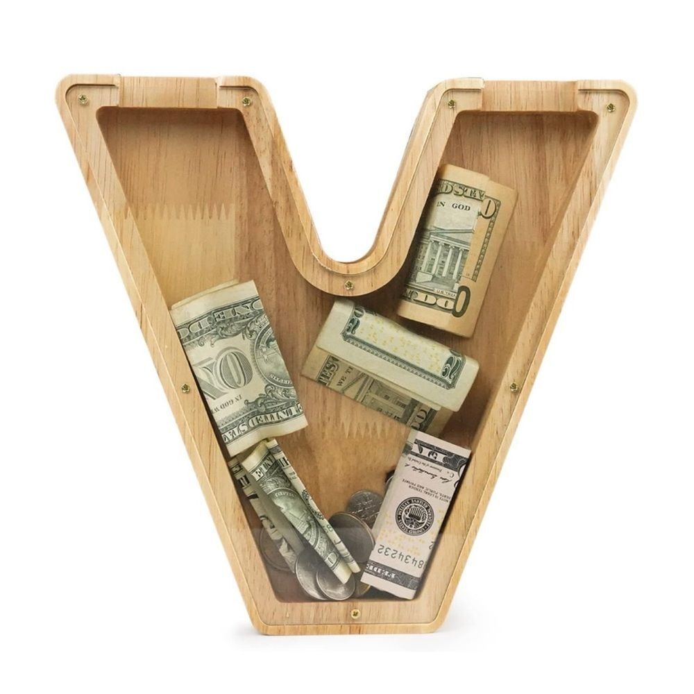 New in box! • Letter “V” Initial Piggy Bank • Includes Customized Name Stickers